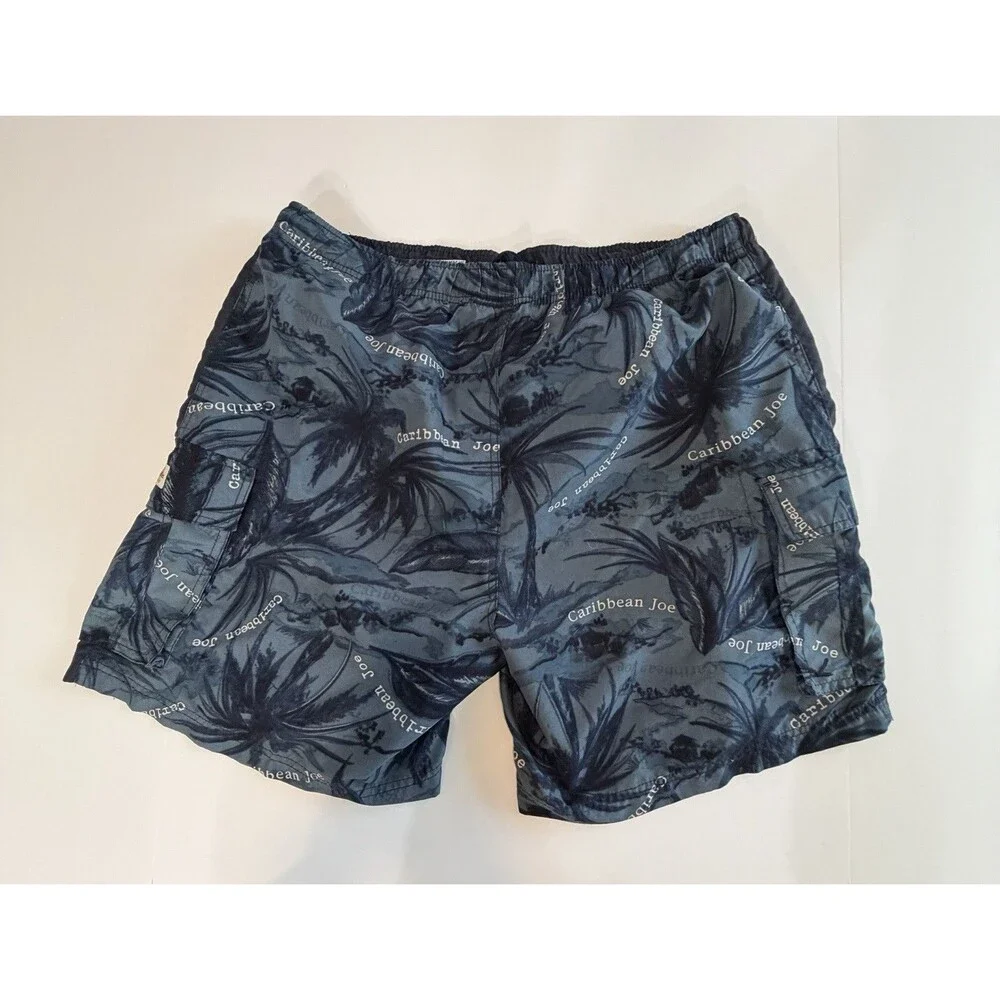 Caribbean Joe Men's Blue Floral Swim Shorts Drawstring-Large